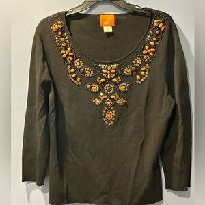 HEARTS OF PALM Black Top with intricate beading.